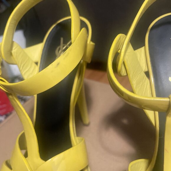 SAINT LAURENT TRIBUTE LEATHER PLATFORM HEEL SANDALS Yellow - Picture 3 of 9